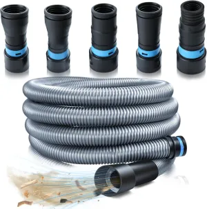 1 1/4 Inch x 17 Feet Dust Collection Hose Kit for Home and Shop Vacuums System with 5 Adapters of Woodworking Power Tool and Sander, Compatible with Multi-Brands, Silver Gray Vacuum Hose