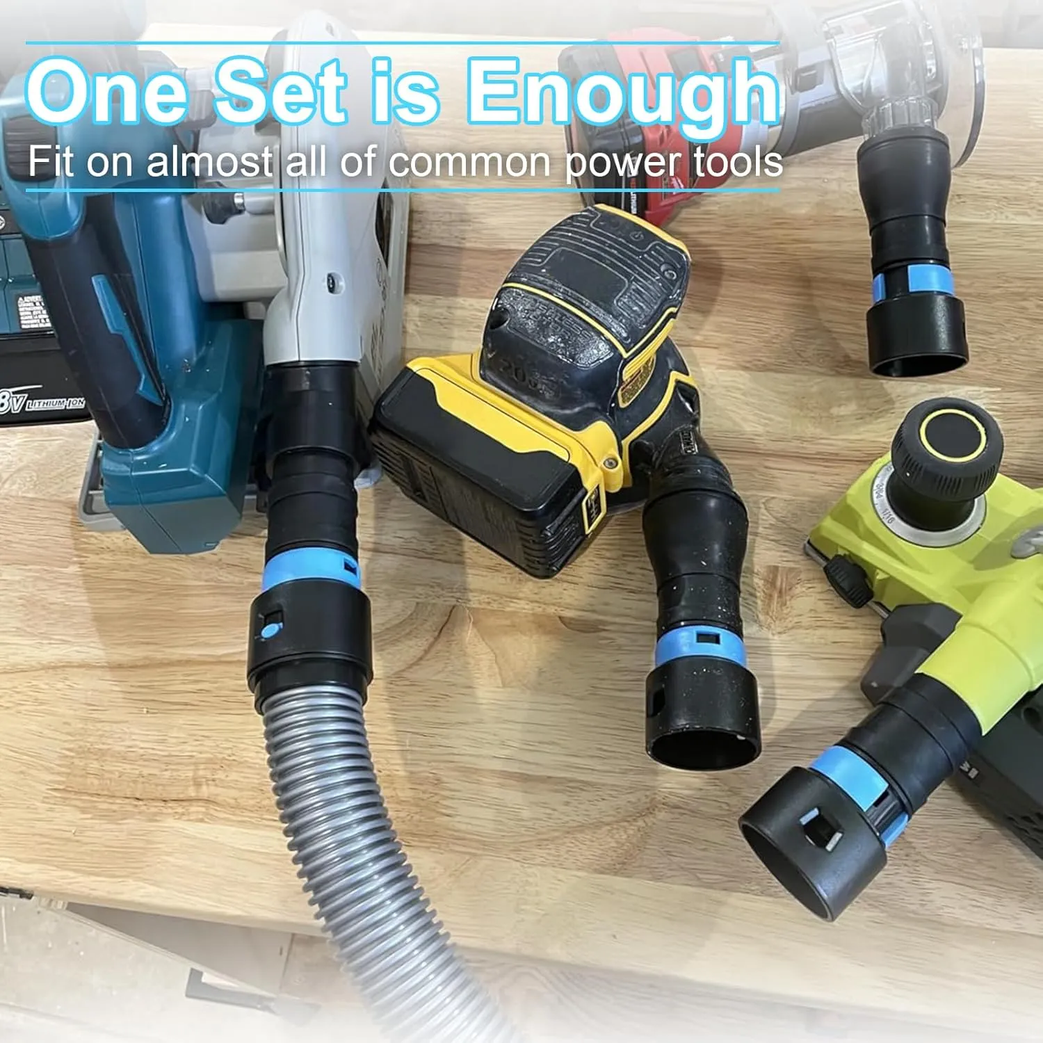 1 1/4 Inch x 17 Feet Dust Collection Hose Kit for Home and Shop Vacuums System with 5 Adapters of Woodworking Power Tool and Sander, Compatible with Multi-Brands, Silver Gray Vacuum Hose