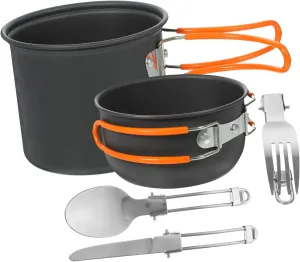 1 Set Camping Cooking Pots Aluminum Alloy Outdoor Cookware Long Handle Picnic Cooking Kit for 1-2 People