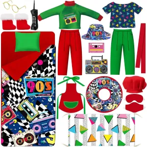 1 Set Christmas Doll Accessories Kits 2024 Includes Apron Chef Hat Hammock Swing Sleeping Bag Bathrobe Sweater Dress Headwear Scarf Ear Muffs Eye Mask Glasses Shoes for Doll(80s)
