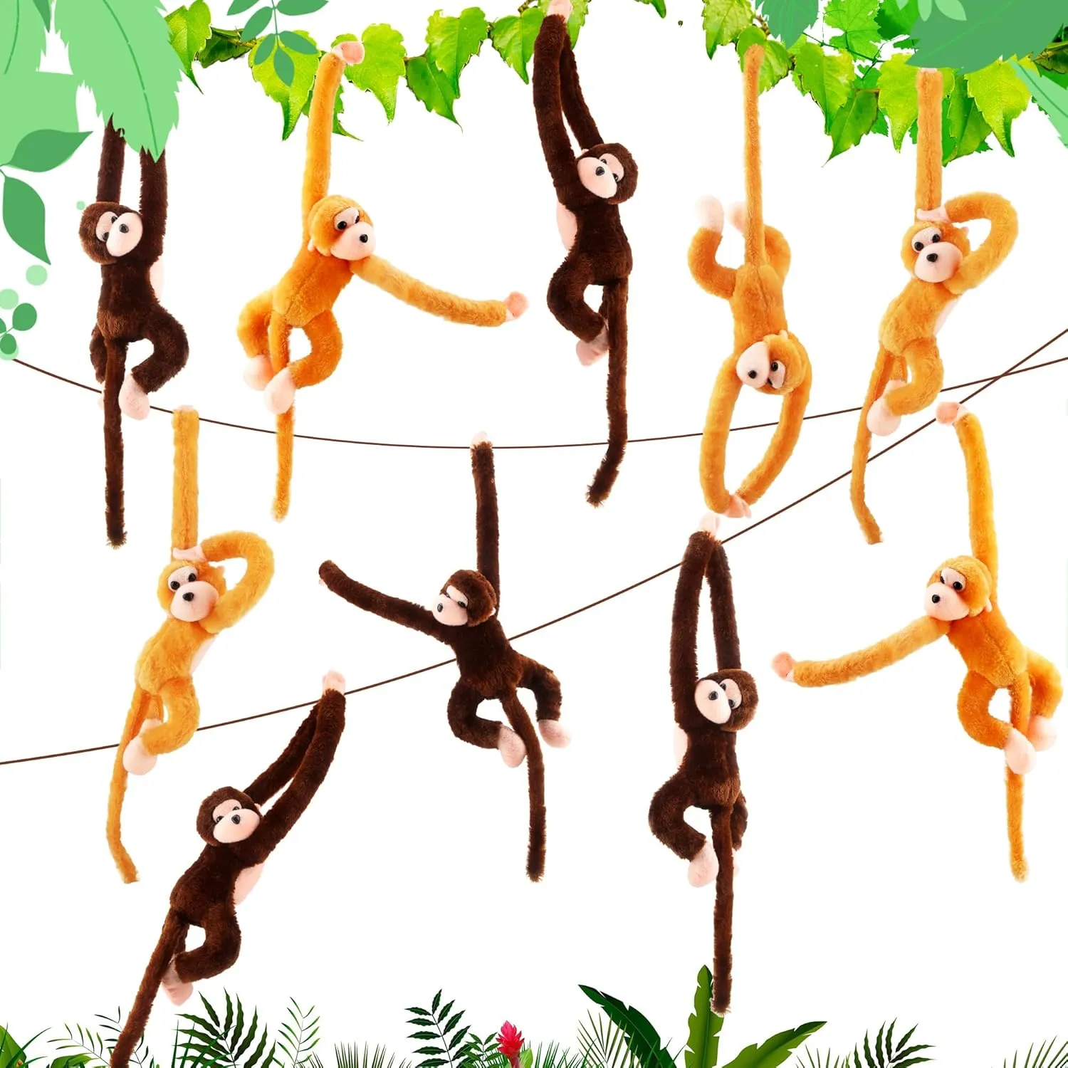 10 Pack 24 Inch Hanging Monkey Stuffed Animal Toys Soft Plush Hanging Monkey Stuffed Toys for Room Decoration Animal Party Favors Birthday Christmas Easter Gift