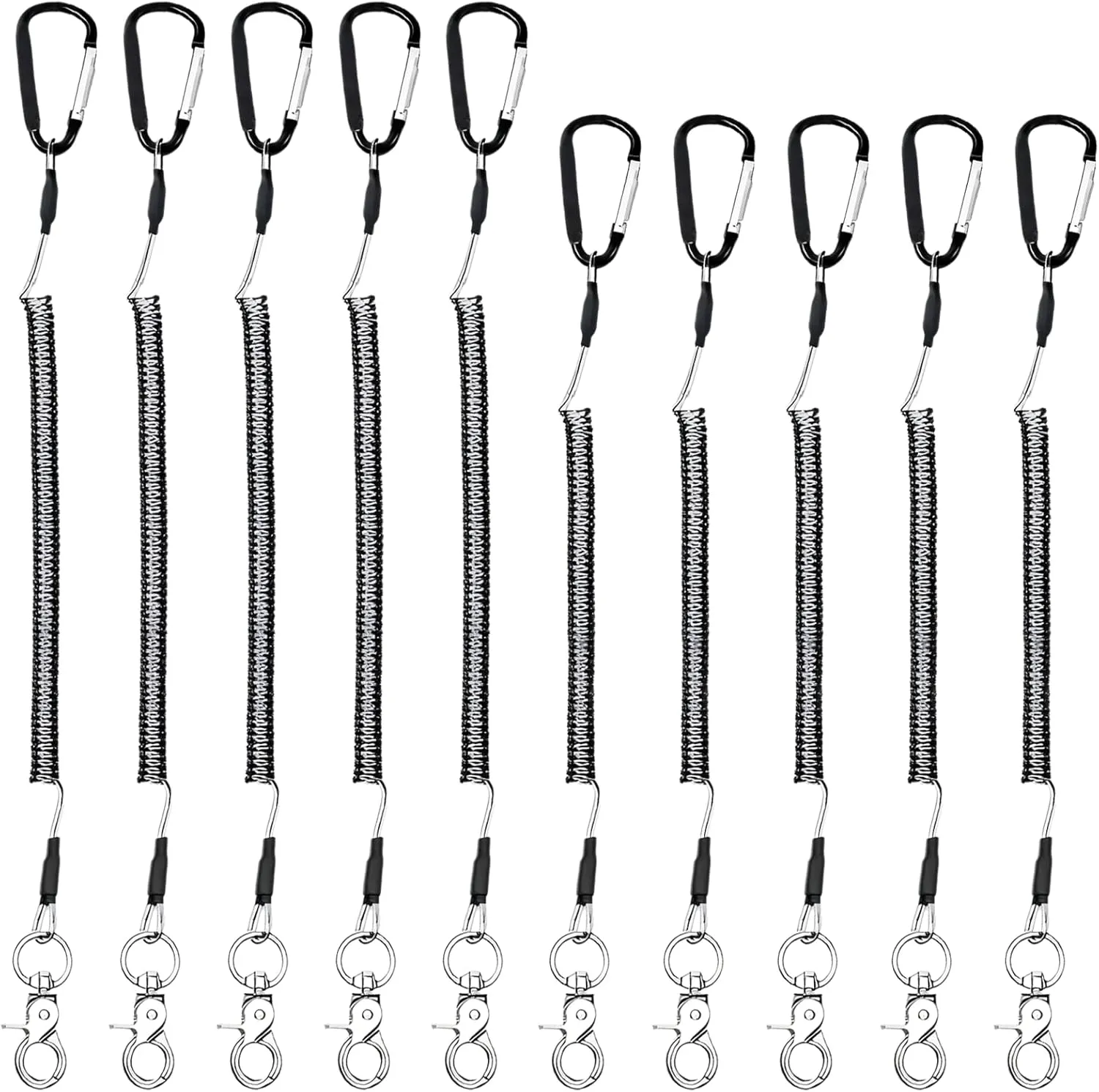 10 Pcs Fishing Tool Lanyards, Retractable Steel Wire Tethers- Heavy Duty Stainless Steel Coiled Security Cables with Carabiners for Kayak Accessories Range Finder Fishing Gear - 2 Sizes