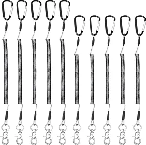 10 Pcs Fishing Tool Lanyards, Retractable Steel Wire Tethers- Heavy Duty Stainless Steel Coiled Security Cables with Carabiners for Kayak Accessories Range Finder Fishing Gear - 2 Sizes