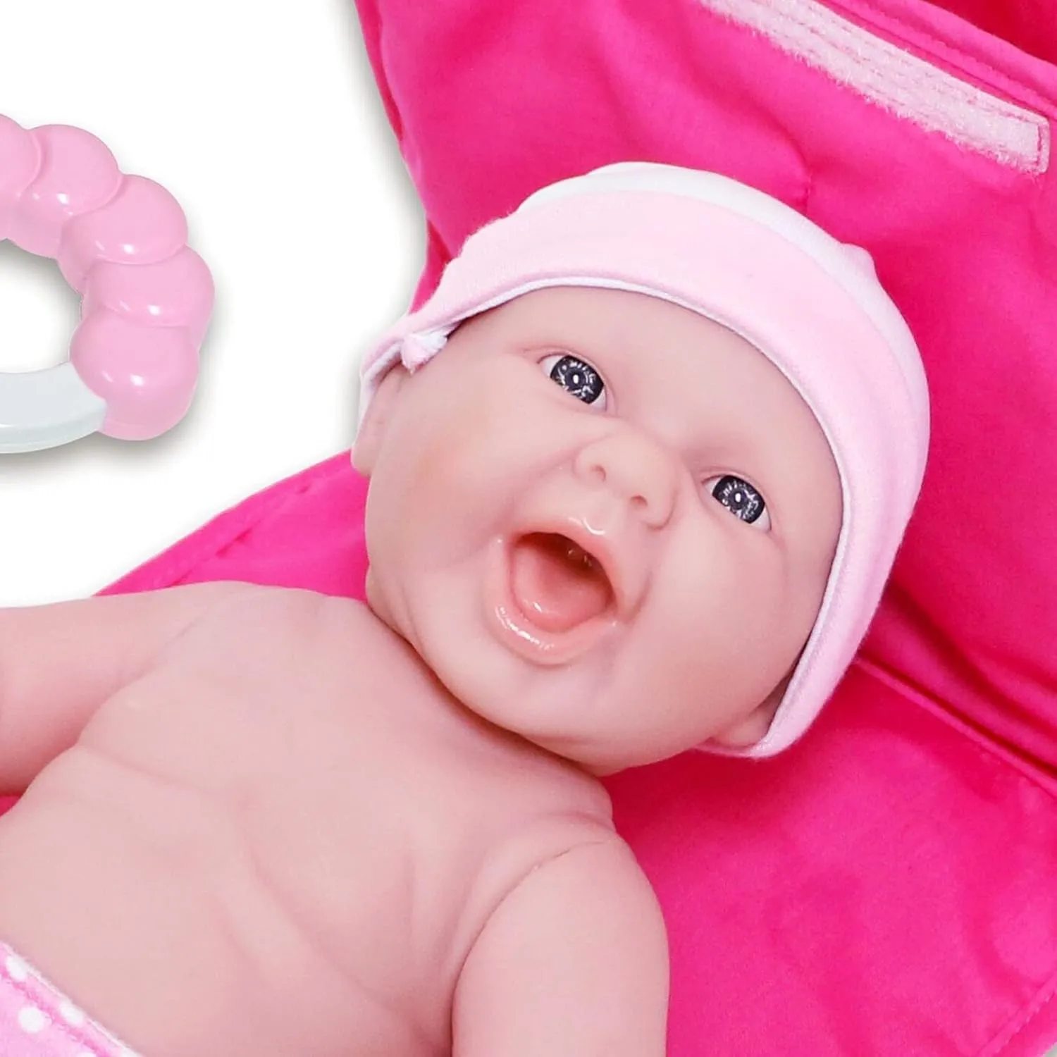 10 Piece Deluxe Diaper Bag Gift Set | Feat. 13" Realistic Smiling Baby Newborn Doll | La Newborn - JC Toys | All Vinyl | Washable | Ages 2 , Pink