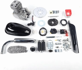 100CC Bicycle Engine Kit, Gas Powered Bike Motor Conversion Kit 2 Stroke Gas Motorized Motor Bike Motor Cycle Full Set Carburetor Assembly CDI Assembly Exhaust Muffler Fuel Tank