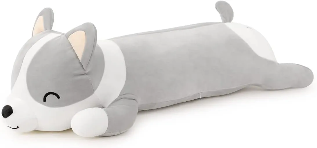 100cm Plush Long Corgi Toy Cute Soft Stuffed Animal Corgi Doll Kids Plush Toy Pillow Gift for Kids and Girls(Gray, 100cm/39.3in)