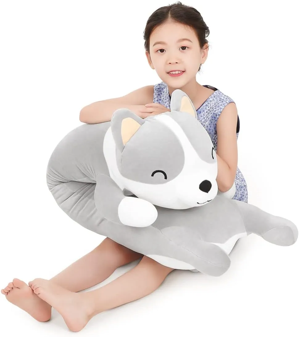 100cm Plush Long Corgi Toy Cute Soft Stuffed Animal Corgi Doll Kids Plush Toy Pillow Gift for Kids and Girls(Gray, 100cm/39.3in)