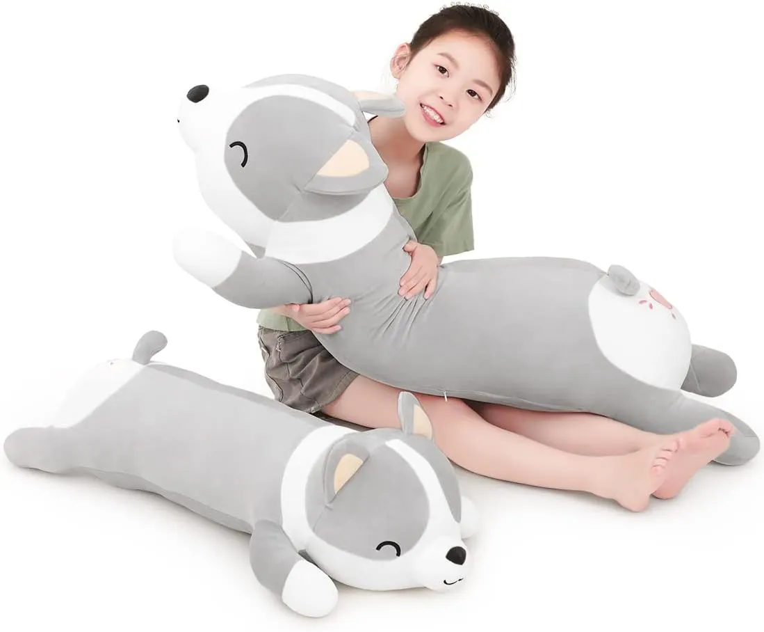 100cm Plush Long Corgi Toy Cute Soft Stuffed Animal Corgi Doll Kids Plush Toy Pillow Gift for Kids and Girls(Gray, 100cm/39.3in)