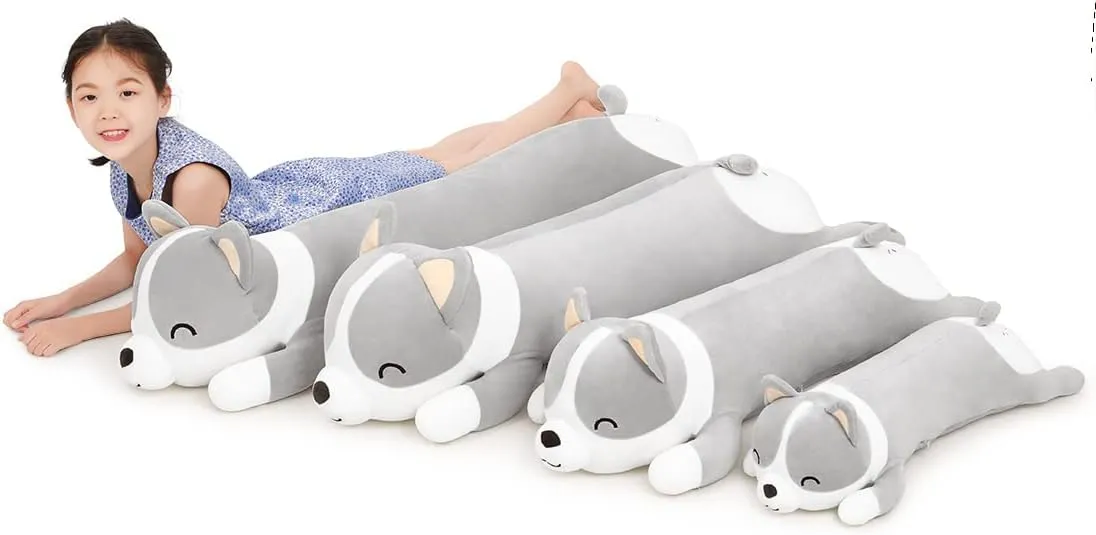 100cm Plush Long Corgi Toy Cute Soft Stuffed Animal Corgi Doll Kids Plush Toy Pillow Gift for Kids and Girls(Gray, 100cm/39.3in)