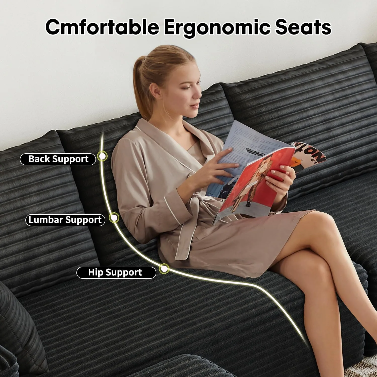 107.5" Cloud Modular Sectional Sofa with 1 Ottoman,Modern Minimalist Upholstered Couches, Comfort U Shaped Sofa for Living Room,Deep Seat Corner Couch，No Assembly Required (Black,Left Facing Chaise)