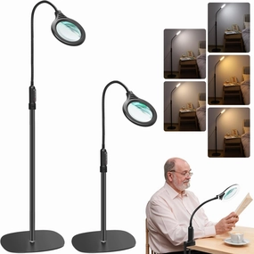 10X Magnifying Glass with Light and Stand, Flexible Gooseneck Magnifying Floor Lamp with Light, 3-in-1 LED 5 Color Modes, Stepless Dimmable Lighted Magnifier Hands Free for Close Work, Crafts, Reading