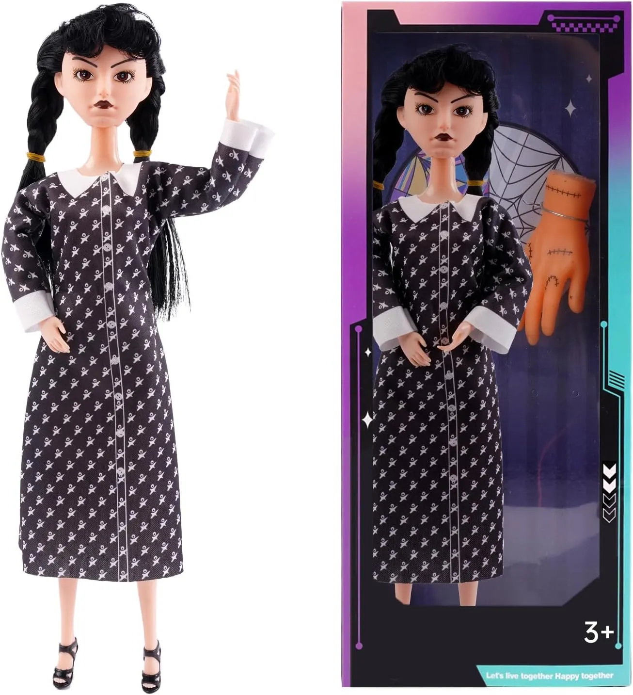 11.5 Inch Girls Dolls, Toys Long Sleeve Dots Black Hair & Black Shoe, Birthday for Girls Fans Kids
