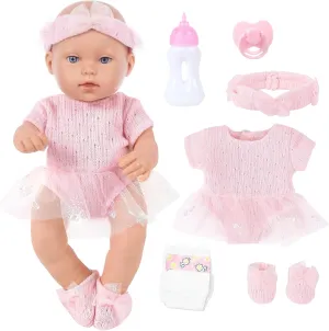12 Inch Baby Doll Clothes and Accessories with Baby Dolls Bottles Nipple Diaper Gift Idea for Ages 3 