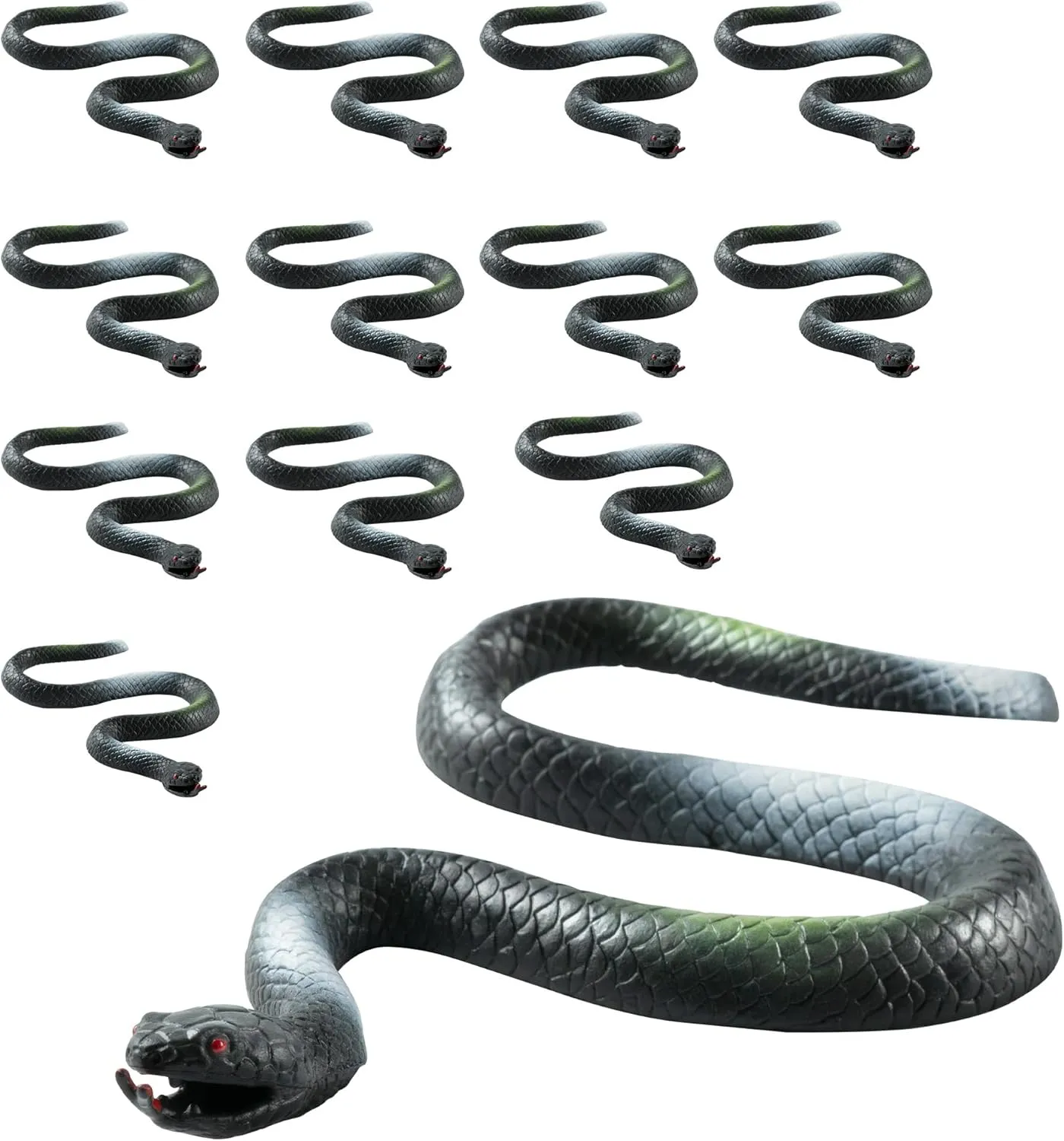 12-Pack Realistic Halloween Rubber Snakes - Green - 14 Inches