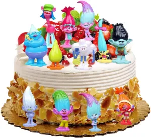 12 Pcs Trolls Figure Toys 1.58-2.8 inch Cake Ornament Troll Dolls-Troll Action Figure Toys-Mini Figure Collection Playset