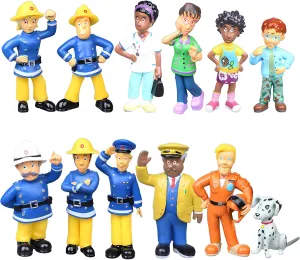12 Piece Mini Fireman、Doctors、Firefighters Cake Decorating Playset,Pilot Tom & Dilys Lifeguard Doll,1.2-2.5 inches Figurines Toy Set