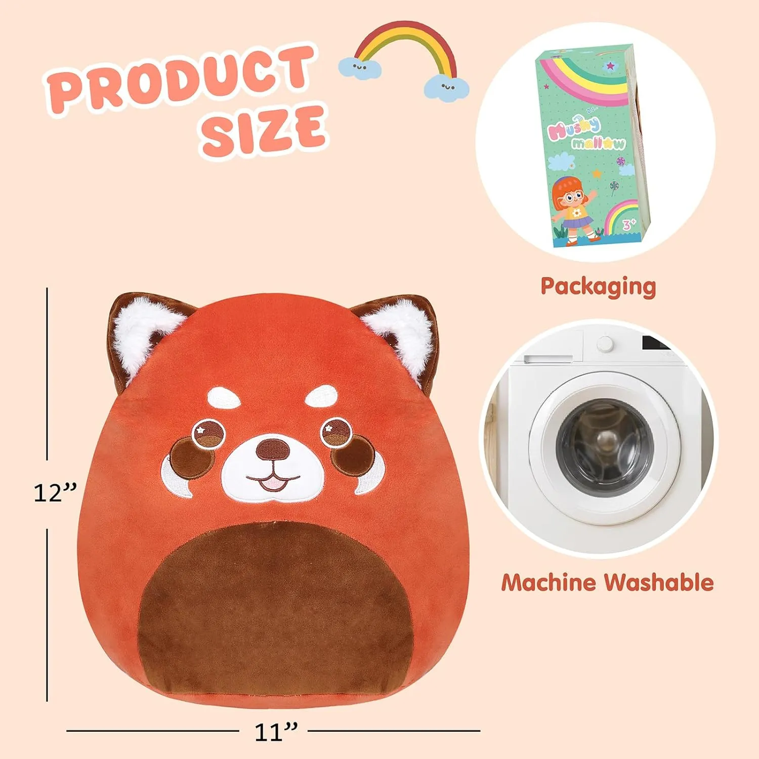 12” Red Panda Plush Pillow Cute Soft Red Panda Plush Toy Soft Stuffed Animal for Playtime Bedtime Birthday Gifts for Kids Girls Boys