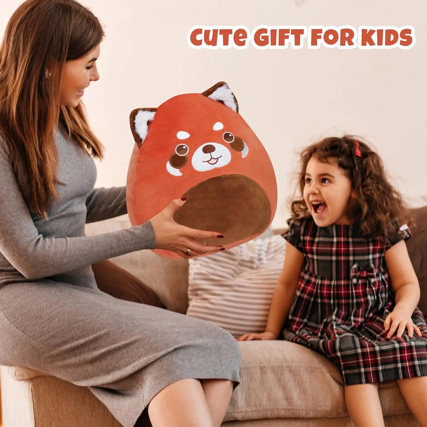 12” Red Panda Plush Pillow Cute Soft Red Panda Plush Toy Soft Stuffed Animal for Playtime Bedtime Birthday Gifts for Kids Girls Boys