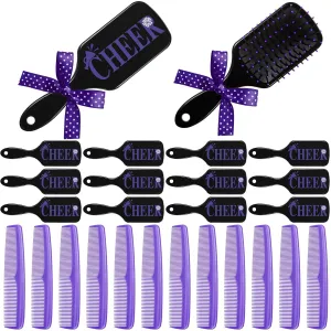 12 Sets Cheer Hair Brush Cheer Party Favors Team Gifts Wet Detangling Brush and Comb Set with Polka Dots Plastic Fine Wide Hair Comb for Sports Cheerleader Gifts for Women (Purple)