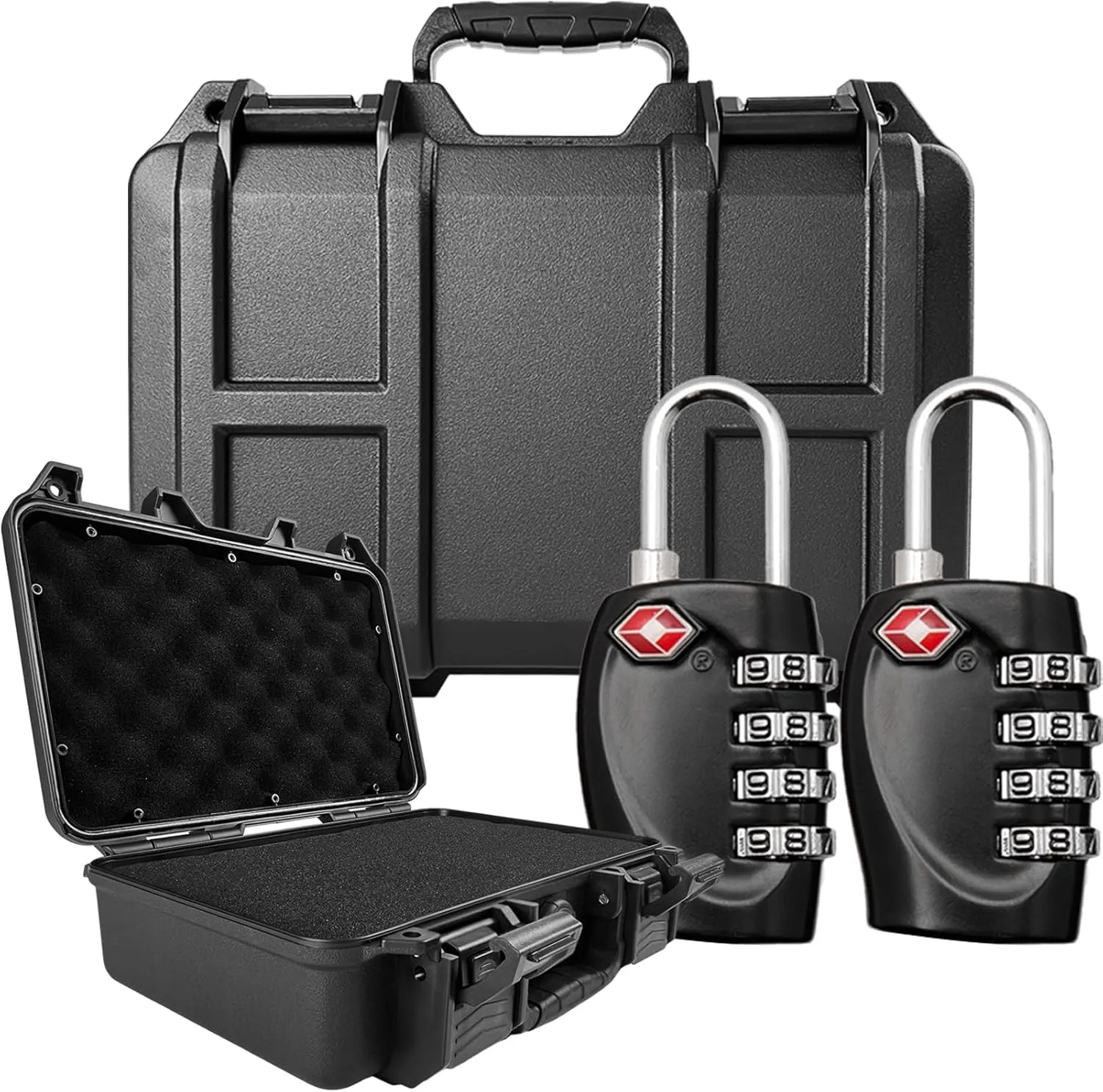 12.6 x 9.41 x 4.42 Inches Handgun Case Lockable-Firearm Travel Pistol Case with 2 TSA Locks, 2 Pack TSA Approved Gun Case Locks for Pistol Cases, 4 Digits Travel Locks Small Combo Padlocks