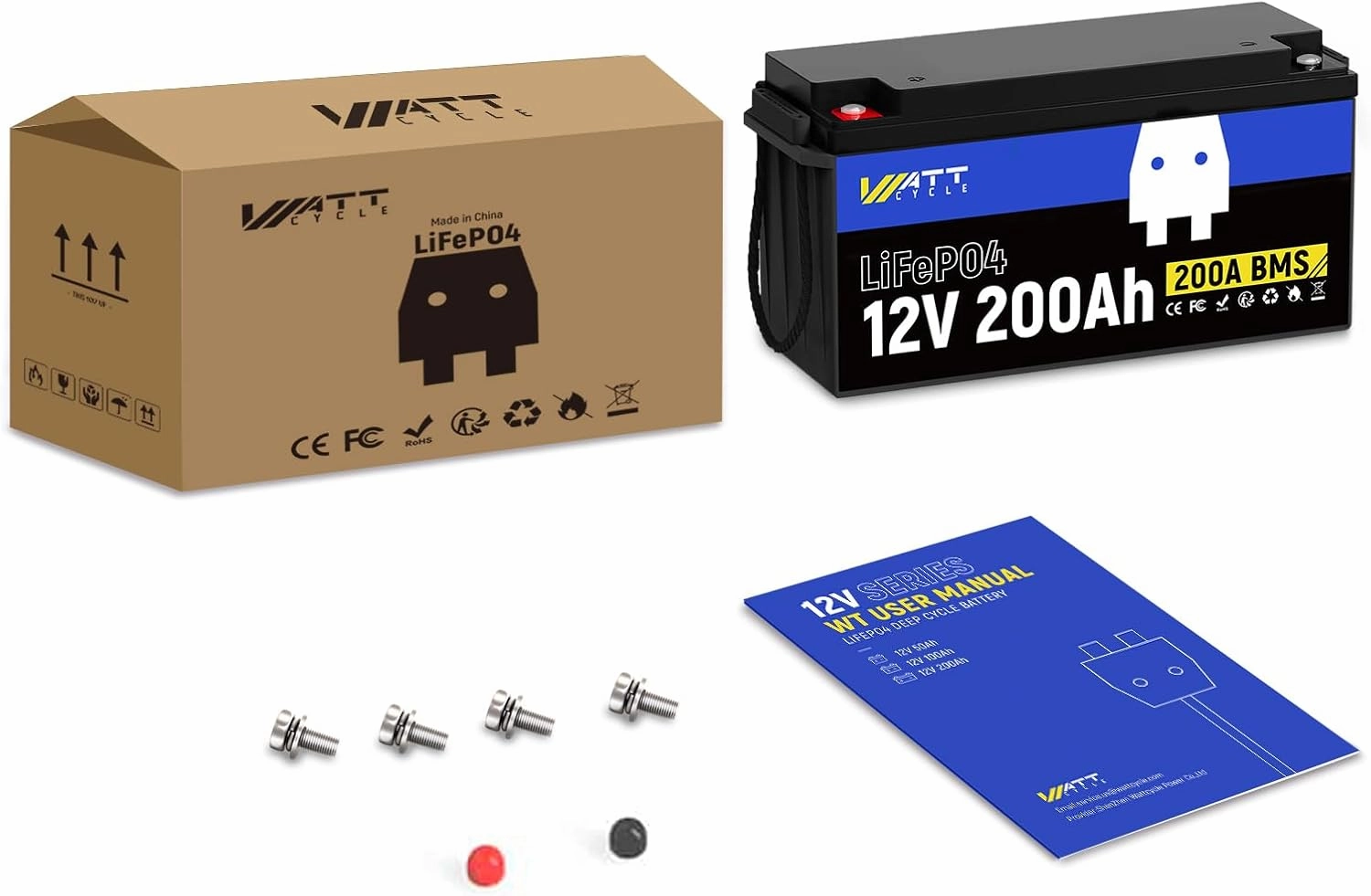 12.8V 200Ah LiFePO4 Lithium Battery 1 Pack - 15000  Cycle Life, Integrated 200A BMS, Extreme Temperature Resilience - Perfect for RV, Camping, and Home Energy Storage.