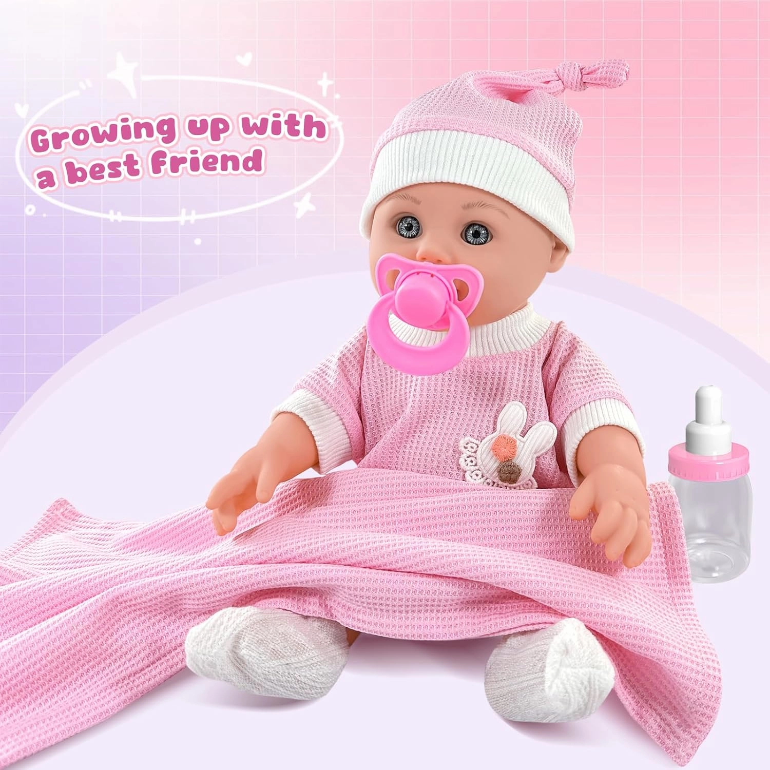 12'' Baby Doll for Toddlers 1-3, Baby Doll Set with Accessories includes Pink Clothes, Pacifier, Feeding Bottle, Blanket, First Doll Playset Toy in Gift Box for Girls Kids 1 2 3 4 5 6  Years Old