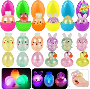 12Pack Light Up Squishy Toys for Kids, Glow in The Dark Squishy Toys for Boys Girls, Squeeze Gifts for Stress Relief, Party Favor, Classroom Prizes