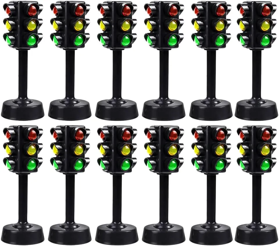 12pcs Sound Child Traffic and Play, Light Sand Learning Signs: Model Signs Signals Party Mini Toddler Toy, Educational Early Lights Red Favors Lamp Pretend Toy