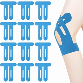 12pcs Precut Tape for Knees, Breathable Elastic Athletic Muscle Tape Strips Flexible, Waterproof Sport Knee Support Patch Stickers for Knee Pain & Stability