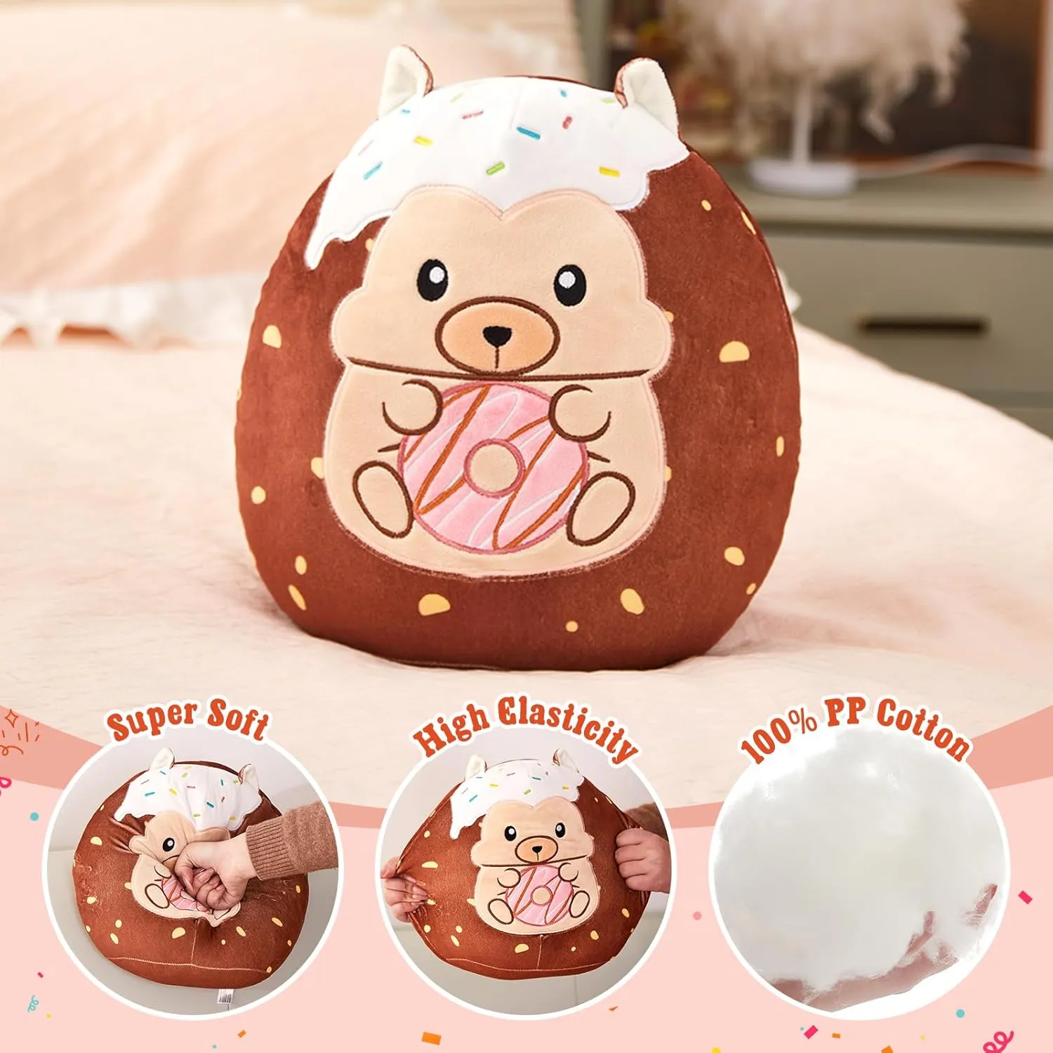 12" Hedgehog Plush Stuffed Animals Original Chocolate Candy Hedgehog Plush Pillow Cute Plushie Toy with Holiday Birthday Gift for Kids Girls Boys