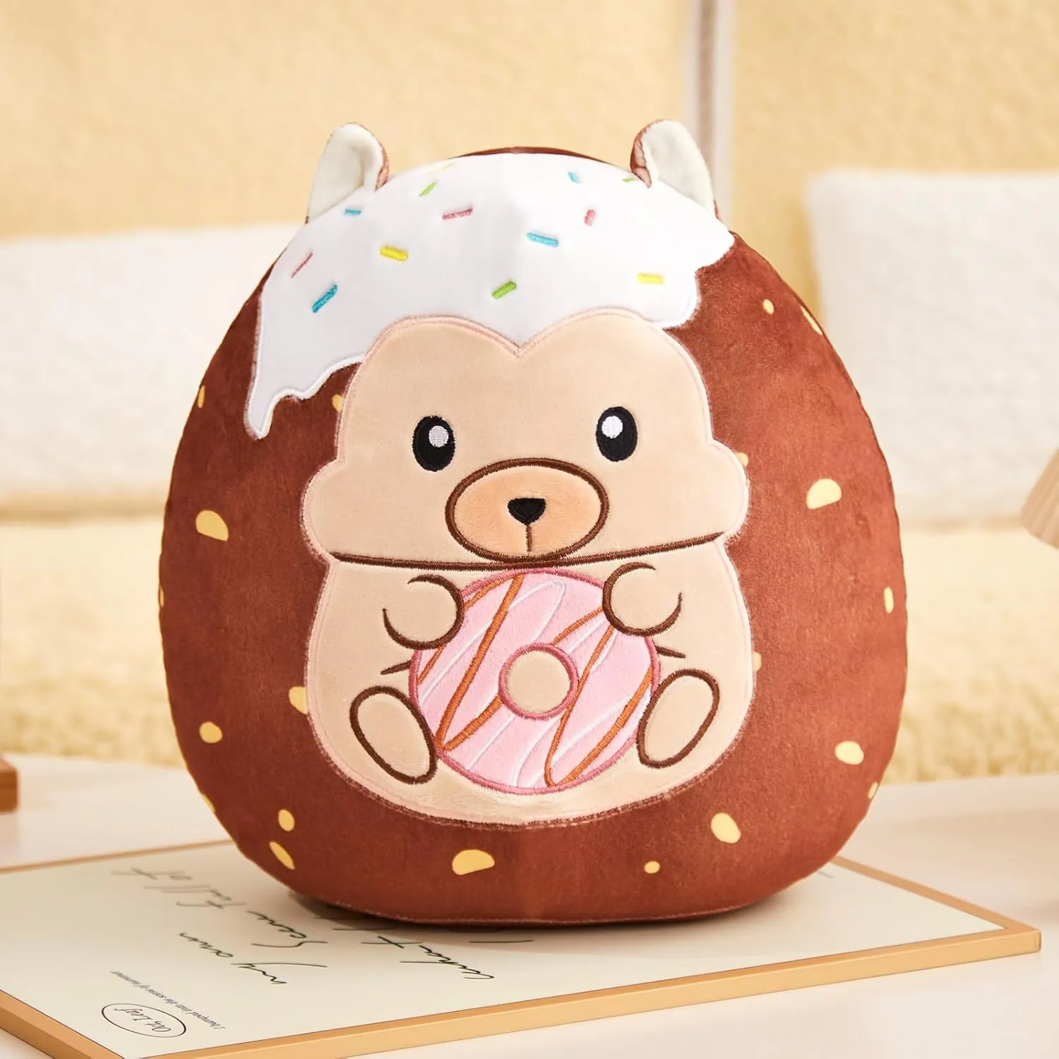 12" Hedgehog Plush Stuffed Animals Original Chocolate Candy Hedgehog Plush Pillow Cute Plushie Toy with Holiday Birthday Gift for Kids Girls Boys