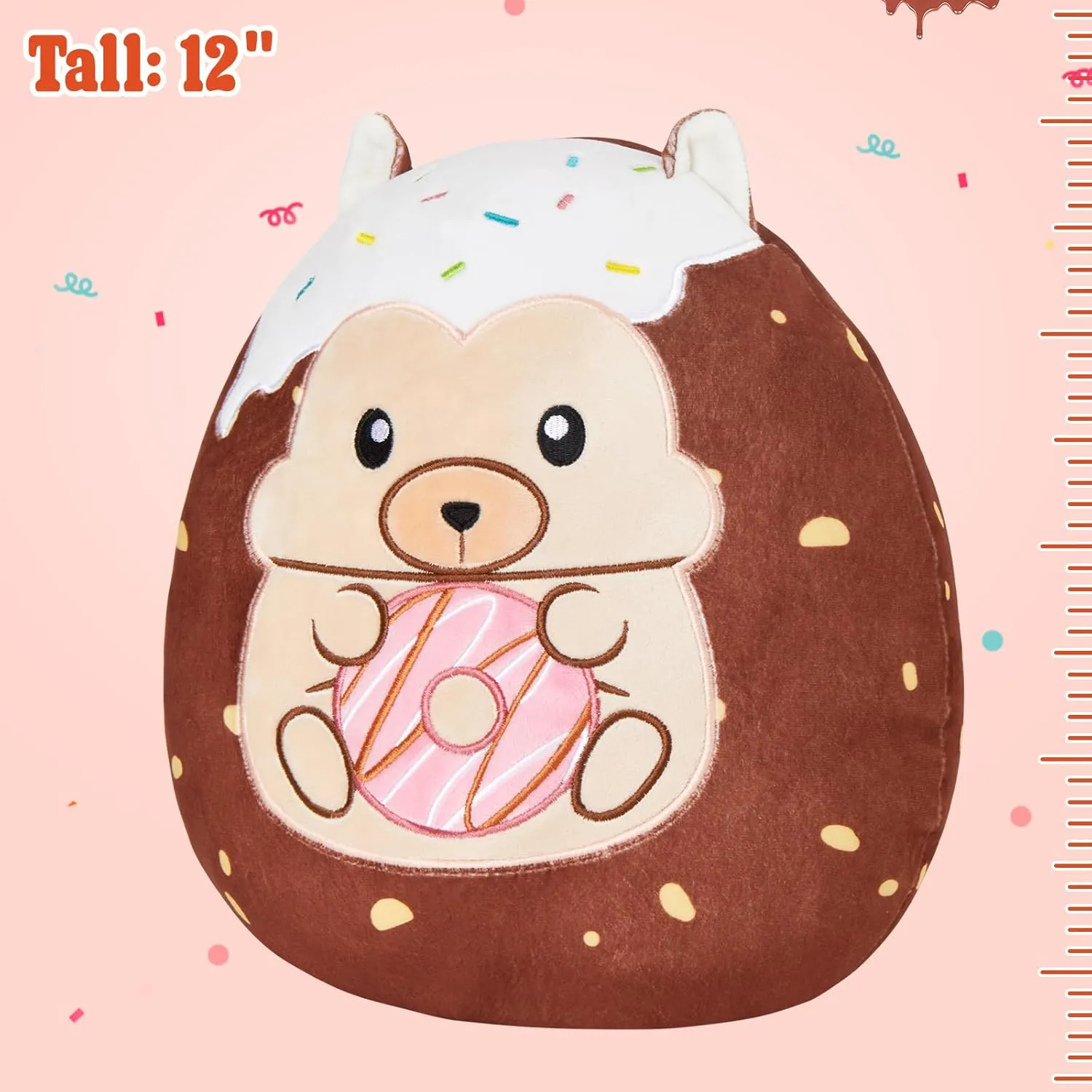 12" Hedgehog Plush Stuffed Animals Original Chocolate Candy Hedgehog Plush Pillow Cute Plushie Toy with Holiday Birthday Gift for Kids Girls Boys