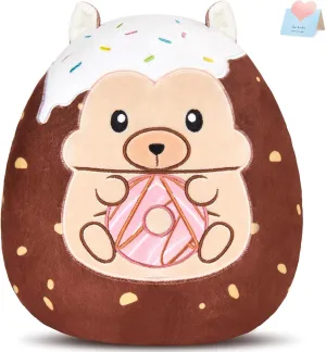12" Hedgehog Plush Stuffed Animals Original Chocolate Candy Hedgehog Plush Pillow Cute Plushie Toy with Holiday Birthday Gift for Kids Girls Boys