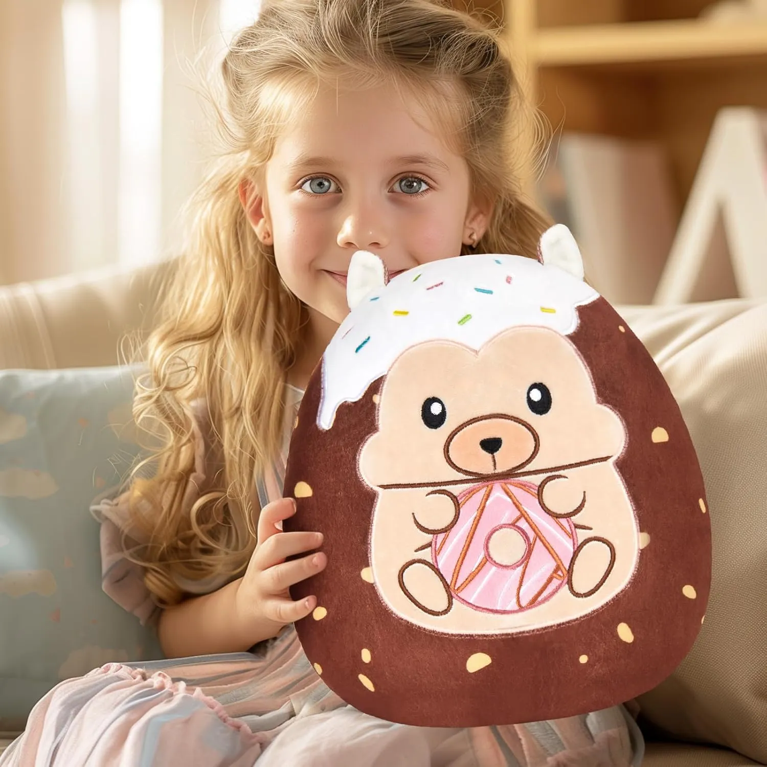 12" Hedgehog Plush Stuffed Animals Original Chocolate Candy Hedgehog Plush Pillow Cute Plushie Toy with Holiday Birthday Gift for Kids Girls Boys