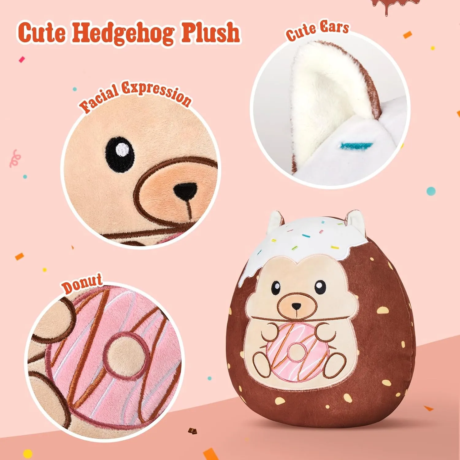 12" Hedgehog Plush Stuffed Animals Original Chocolate Candy Hedgehog Plush Pillow Cute Plushie Toy with Holiday Birthday Gift for Kids Girls Boys