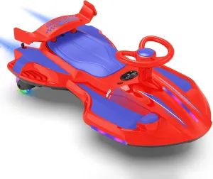 12V Electric Wiggle Car with Pedal for Kids, Rechargeable 2 in 1 Swing Car Toy, Drifting Ride On Car with Backrests, Anti-Rollover, Spray, Flashing Light, Music, for Ages 3 and Up, 150 Lbs