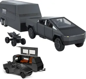 1/32 Diecast Pickup Trailer RV Model Toy Truck with Beach Motorcycle, Alloy Metal Pickup Truck Model Diecast Vehicles with Sound Light Pull Back, Birthday Gifts for Boys Adults (Dark Grey)