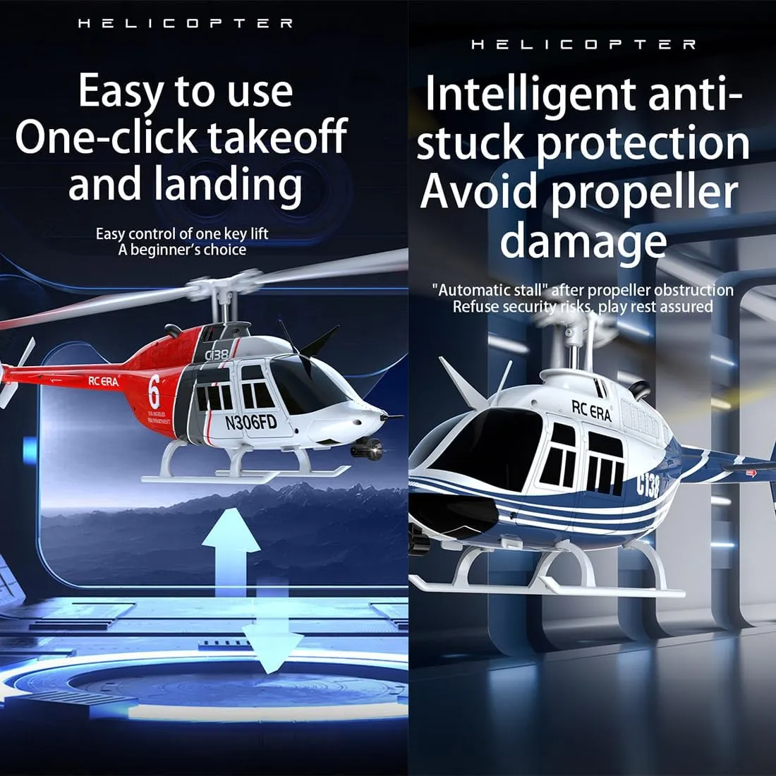 1:33 Scale Bell 206 Helicopter, C138 RC ERA Remote Control Helicopter Suitable for Adults, Six-Axis Gyroscope& Optical Flow Positioning Model Aircraft