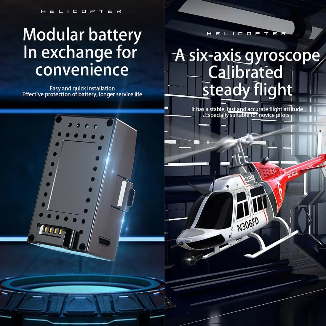1:33 Scale Bell 206 Helicopter, C138 RC ERA Remote Control Helicopter Suitable for Adults, Six-Axis Gyroscope& Optical Flow Positioning Model Aircraft