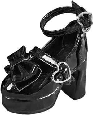 1/4 Scale Female Doll Shoes for Female Action Figure Realistic Fashion with Cute Heart Buckle Doll Accessories Miniature, Black