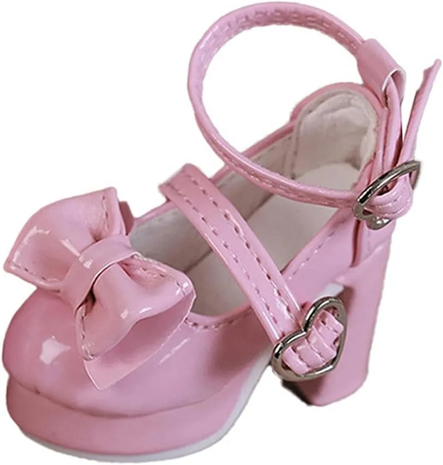 1/4 Scale Female Doll Shoes for Female Action Figure Realistic Fashion with Cute Heart Buckle Doll Accessories Miniature, Pink