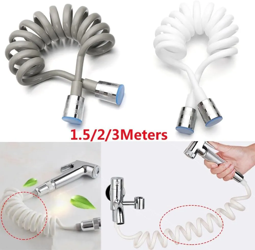 1.5/2/3m Flexible Anti-wrap Telephone Line Style Bath Sprayer Connect Pipe Spring Shower Hose Toilet Bidet Water Plumbing,Grey,2 meters