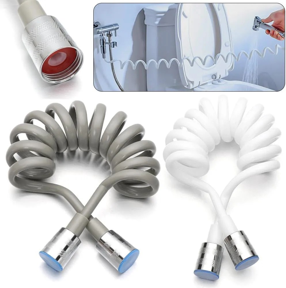 1.5/2/3m Flexible Anti-wrap Telephone Line Style Bath Sprayer Connect Pipe Spring Shower Hose Toilet Bidet Water Plumbing,Grey,2 meters