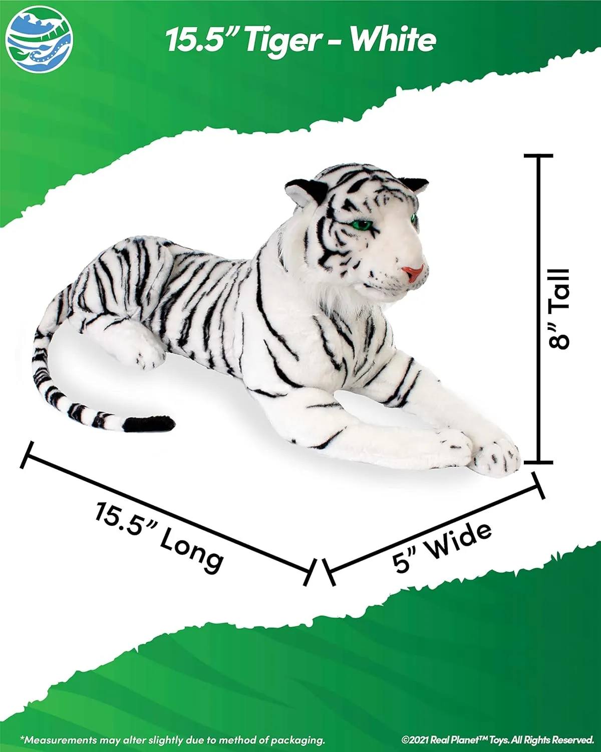 15.5" Tiger Stuffed Animal - Cute Tiger Plush Toy, Realistic Stuffed Animal, White Tiger, 23.5" Long