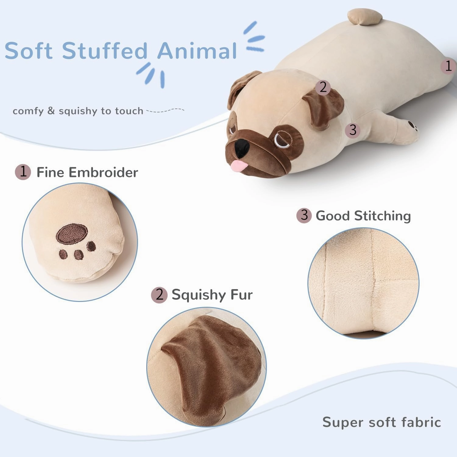 15" Weighted Pug Stuffed Animals – Small Weighted Pug Pillow Toy for Kids & Adults, Soft and Huggable French Bulldog Plush Gift for Boys & Girls – 1.5 lbs Cute Stuffed Dog Toys