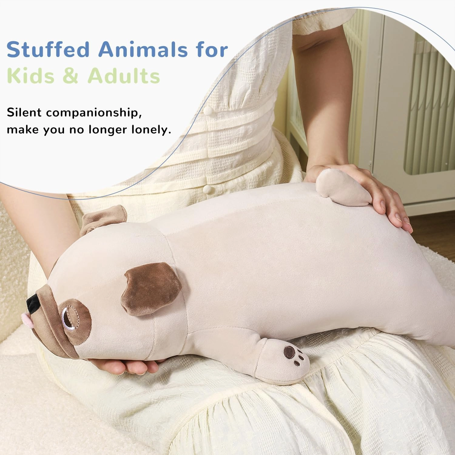 15" Weighted Pug Stuffed Animals – Small Weighted Pug Pillow Toy for Kids & Adults, Soft and Huggable French Bulldog Plush Gift for Boys & Girls – 1.5 lbs Cute Stuffed Dog Toys