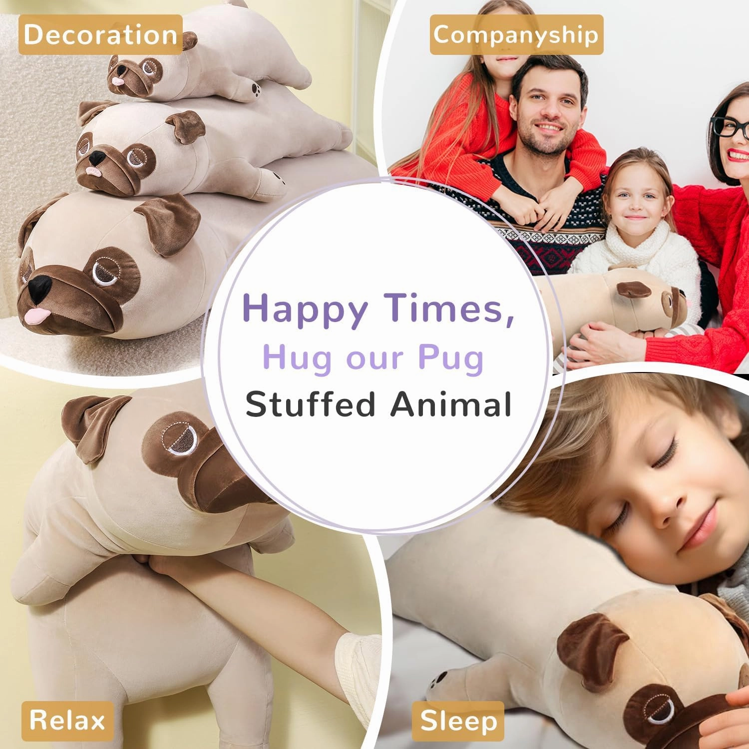 15" Weighted Pug Stuffed Animals – Small Weighted Pug Pillow Toy for Kids & Adults, Soft and Huggable French Bulldog Plush Gift for Boys & Girls – 1.5 lbs Cute Stuffed Dog Toys