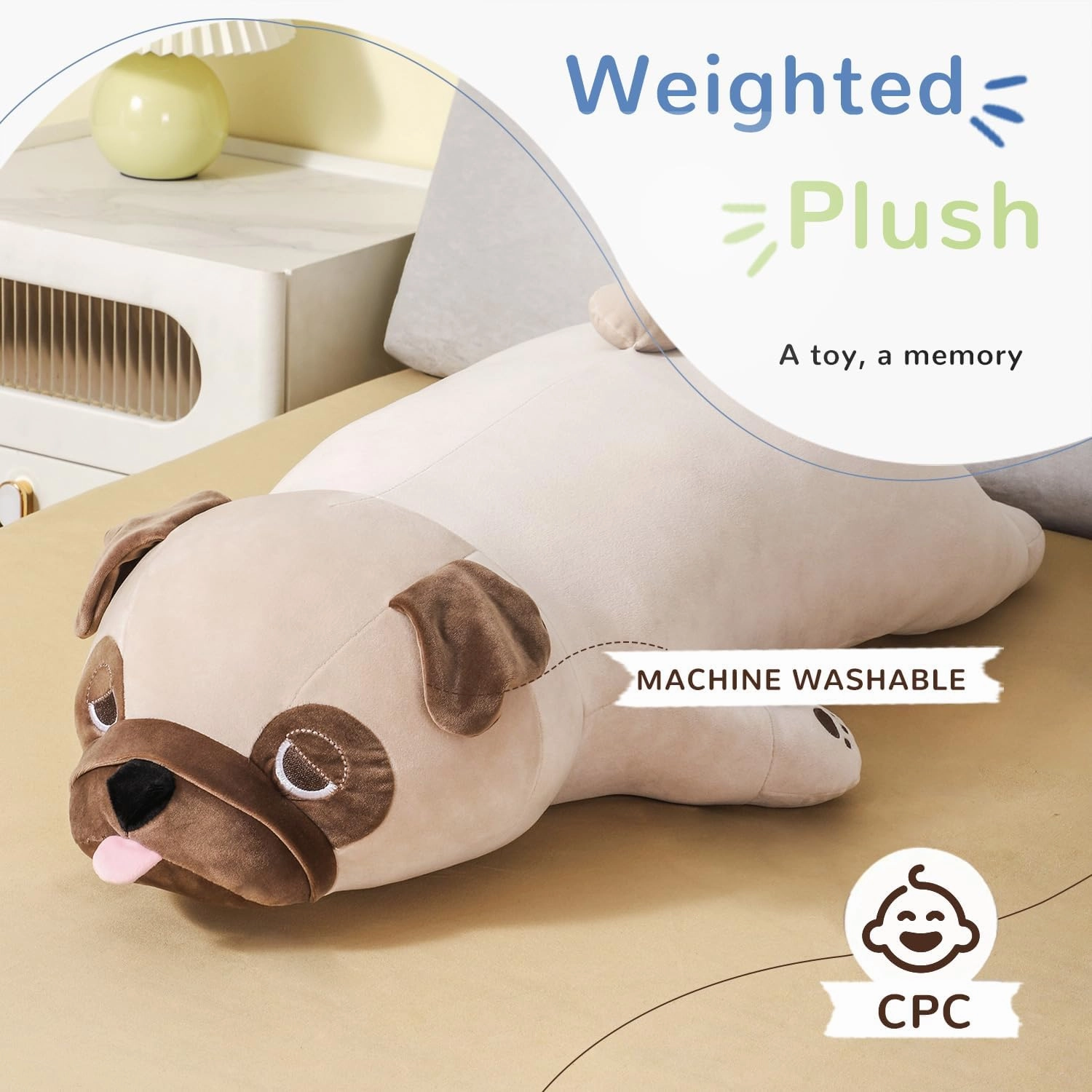 15" Weighted Pug Stuffed Animals – Small Weighted Pug Pillow Toy for Kids & Adults, Soft and Huggable French Bulldog Plush Gift for Boys & Girls – 1.5 lbs Cute Stuffed Dog Toys