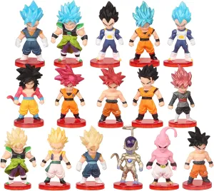 16 Piece Set of Dragon Goku Action Figure, 3" Height. Used as a Cake Topper or Party Favor Supplies, and are Perfect for Collectors of Dragon Play Balls z Toys Memorabilia.