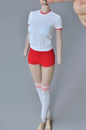 1/6 Ratio of Women's Clothing，Cute Sports Suit，1 White top 1 red Shorts 1 Pair of White Socks